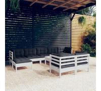 vidaXL Salon de Jardin - 10 Pièces Bois de Pin Massif Blanc