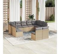 vidaXL Ensemble de salon de jardin 11 pièces Beige en résine tressée avec coussins