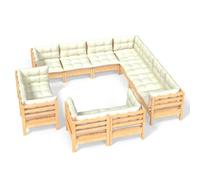 Vidaxl Salon De Jardin 11 Pcs Avec Coussins Crème Bois De Pin Solide