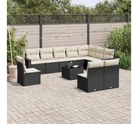 vidaXL Ensemble de salon de jardin 11 pièces – poly rotin résine tressée, coussins inclus, noir
