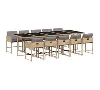 vidaXL Salon de jardin 11 pièces avec coussins Mélange beige Poly rotin