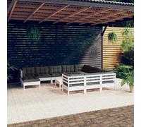 vidaXL Salon de jardin 12 pcs avec coussins - Bois de pin Blanc