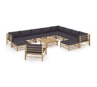vidaXL Ensemble de salon de jardin 12 pièces en bambou avec coussins gris foncé