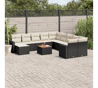 vidaXL Salon de jardin 12 pcs avec coussins noir