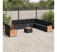 vidaXL Ensemble de 12 canapés de jardin avec coussins noir poly rotin