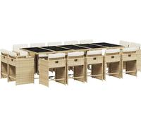 vidaXL Salon de jardin 15 pièces avec coussins Beige Poly Rattan