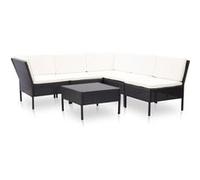 vidaXL Ensemble de salon de jardin 6 pièces avec coussins Poly rotin noir