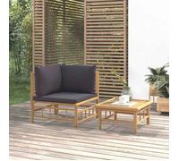 vidaXL Ensemble de salon de jardin 2 pièces en bambou avec coussins gris foncé