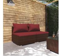 vidaXL Ensemble de salon de jardin 2 pièces avec coussins Poly rotin brun