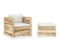 vidaXL Ensemble salon de jardin 2 pièces avec coussins Vert Bois imprégné