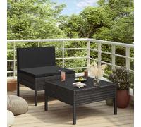 vidaXL Salon de jardin 2 pièces avec coussins - Noir