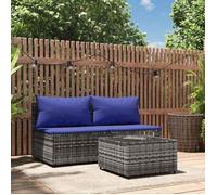 vidaXL Ensemble de salon de jardin 3 pièces avec coussins Gris poly rotin
