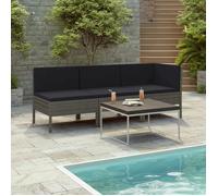 vidaXL Salon de jardin 3 pcs avec coussins Résine tressée Gris 310204