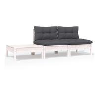 vidaXL Salon de jardin 3 pcs - Blanc