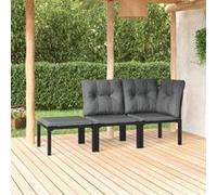 vidaXL Ensemble de salon de jardin 3 pièces en poly rotin noir et gris