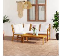 vidaXL Ensemble de salon de jardin 4 pièces avec coussins – Bois massif Acacia Crème