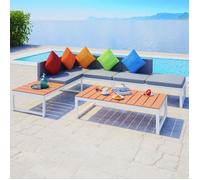 vidaXL Salon de jardin 4 pcs avec coussins Aluminium et WPC