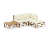 vidaXL Salon de jardin 4 pcs avec coussins blanc crème bambou 3058189