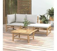 vidaXL Ensemble de salon de jardin 4 pièces avec coussins gris clair en bambou