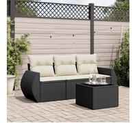 vidaXL – Ensemble de salon de jardin 4 pièces – poly rotin noir avec coussins