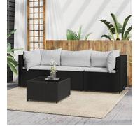 vidaXL Salon de jardin 4 pcs avec coussins Noir Résine tressée, ensemble de salon d'extérieur, ensemble de mobilier 319735