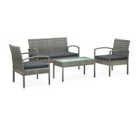 vidaXL Ensemble salon de jardin 4 pièces en poly rotin résine tressée avec coussins Gris