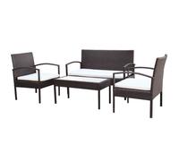 vidaXL Salon de jardin 4 pcs avec coussins Résine tressée Marron