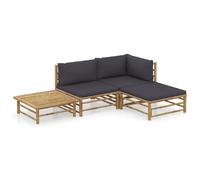 vidaXL Ensemble de salon de jardin 4 pièces avec coussins gris foncé en bambou