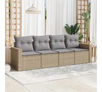 vidaXL Ensemble de salon de jardin 4 pièces avec coussins Beige Poly Rattan