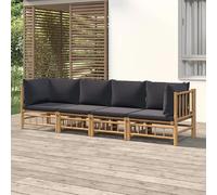 vidaXL Salon de jardin 4 pièces - Bambou avec coussins gris foncé