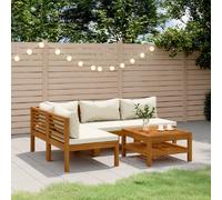 vidaXL Ensemble de salon de jardin 5 pièces avec coussins Crème Bois massif Acacia