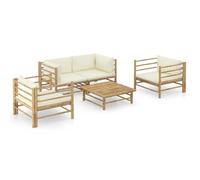 vidaXL Salon de jardin 5 pcs avec coussins blanc crème bambou 3058207