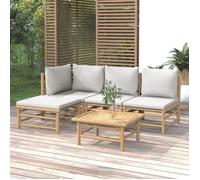 vidaXL Ensemble de salon de jardin 5 pièces avec coussins gris clair en bambou