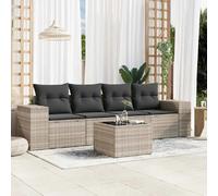 vidaXL Ensemble de salon de jardin 5 pièces avec coussins gris clair Poly rotin