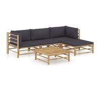 vidaXL Salon de jardin modulable 5 pièces en bambou avec coussins gris foncé