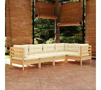 vidaXL Salon de jardin 5 pcs - Bois de pin avec coussins crème