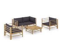 vidaXL Ensemble de salon de jardin 5 pièces avec coussins gris foncé en bambou