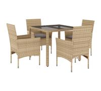 vidaXL Salon de jardin 5 pièces avec coussins Beige Poly rotin et verre