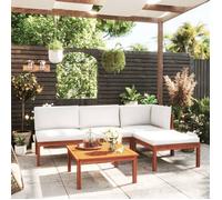 vidaXL Salon de jardin 5 pièces avec coussins, bois d'acacia crème et corde 3057878