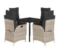 vidaXL Salon de jardin 5 pièces en poly rotin avec coussins gris clair