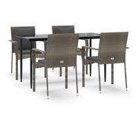 vidaXL Salon de jardin 5 pièces avec coussins noir et gris Poly rotin