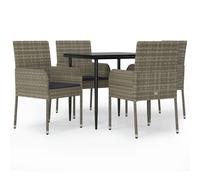 vidaXL Salon de jardin 5 pièces 3185150 Poly rotin avec coussins noir et gris