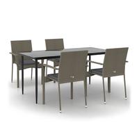 vidaXL Salon de jardin 5 pièces en poly rotin avec coussins noir et gris