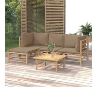 vidaXL Ensemble de salon de jardin 5 pièces avec coussins Taupe Bambou