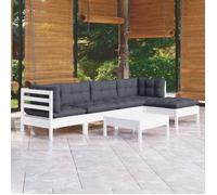 vidaXL Ensemble salon de jardin 6 pièces en bois de pin massif avec coussins Blanc