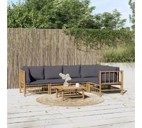 vidaXL Ensemble de salon de jardin 6 pièces avec coussins gris foncé en bambou