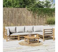 vidaXL Ensemble de salon de jardin 6 pièces avec coussins gris clair en bambou