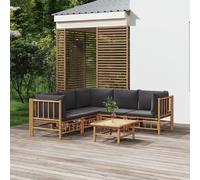 vidaXL Salon de jardin 6 pcs - Bambou et coussins gris foncé