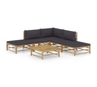 vidaXL Ensemble de salon de jardin 6 pièces avec coussins gris foncé en bambou