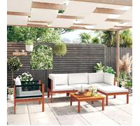 vidaXL Ensemble salon de jardin 6 pièces – Bois d'acacia et corde, coussins crème